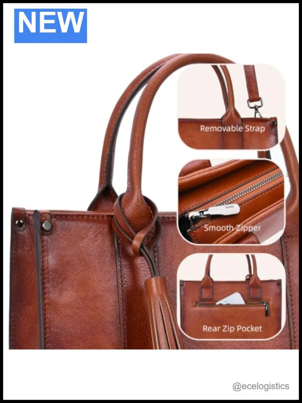 Genuine Leather Tote Bag for Women with Adjustable Straps Work Purse